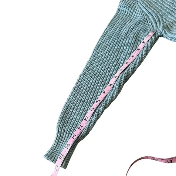 Women's Chunky Knit Turtleneck Sweater Green Long Sleeve Pullover S - Picture 5 of 10